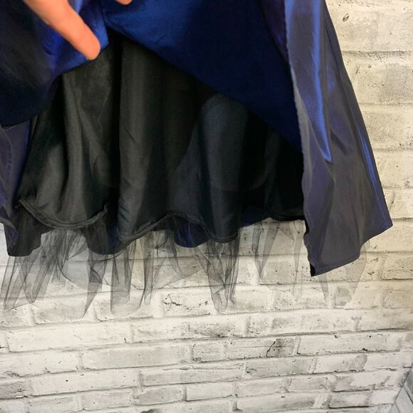 Vintage 90s Satin Skirt Medium Navy Black Tulle Hem Slip Full Circle Party Mini - Picture 4 of 11